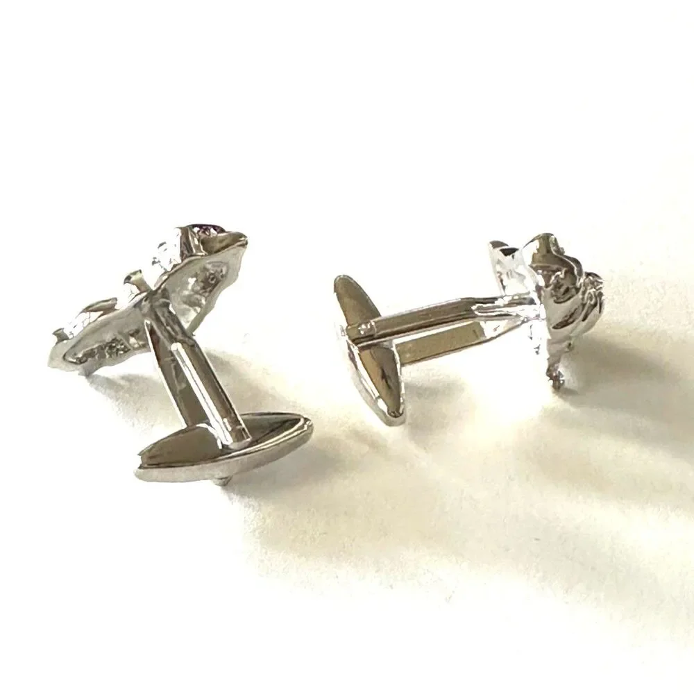 Polished Silver Tone Sitting Bulldog Full Body Cufflinks
